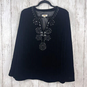 Talbots Tunic Top 8 Black Velvet Beaded Silk Blend Formal Dressy Modest‎ Mature